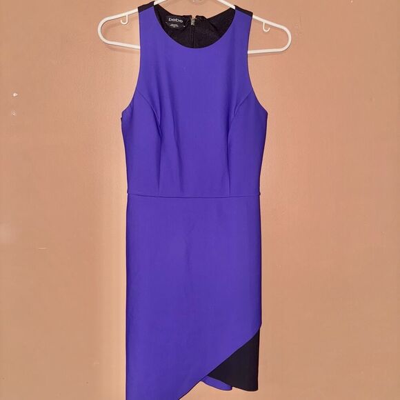 Bebe Purple Black Asymmetrical Hem Dress - Size Small - Picture 6 of 8